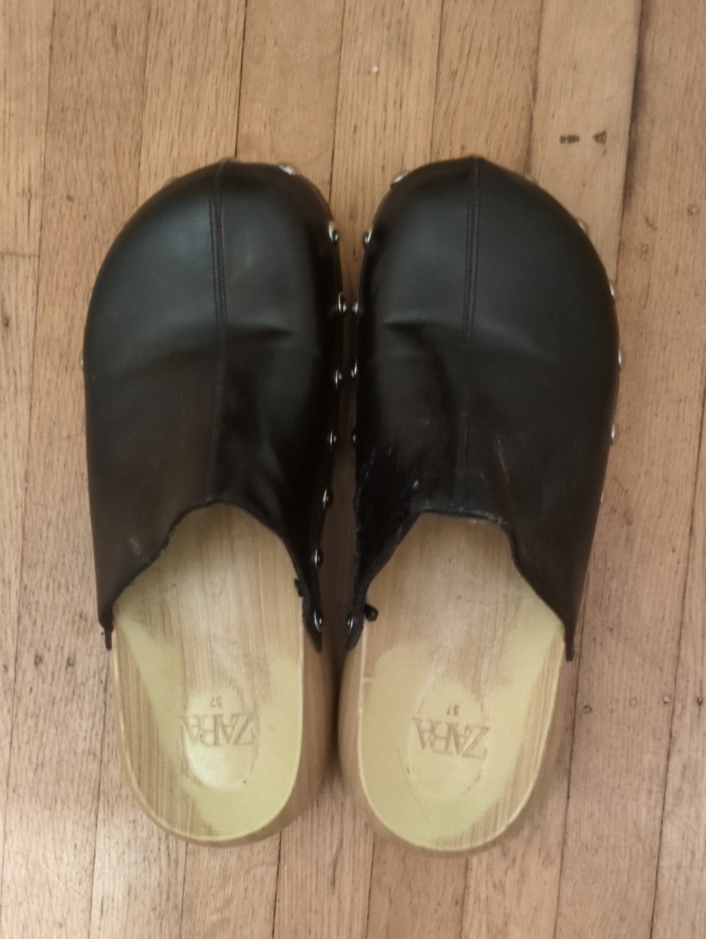 Zara Black Stud-Trim Clog Mules